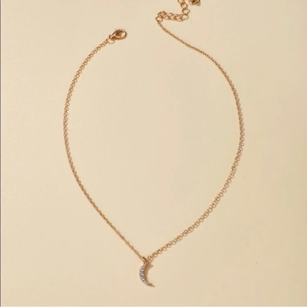 Gold Rhinestone Moon Necklace - Picture 2 of 2